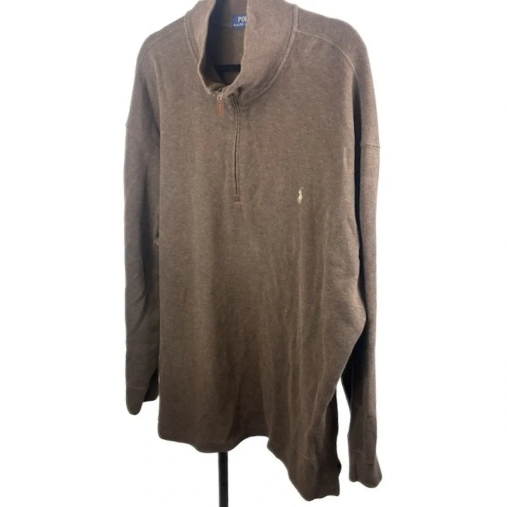 Polo Ralph Lauren Men's Brown Quarter Zip Pullover Sweater Men's Size 2XB‎